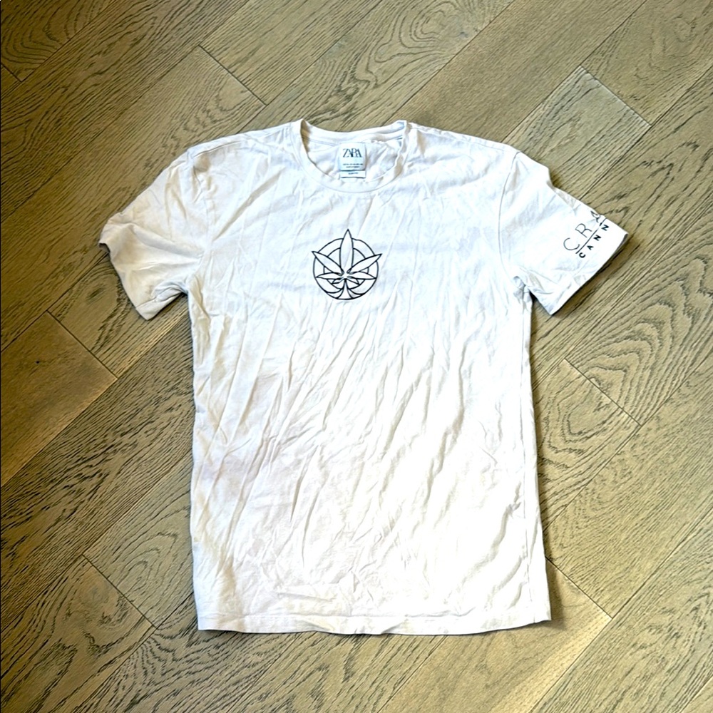 Zara White Short Sleeve Tee with cannabis Graphic Design